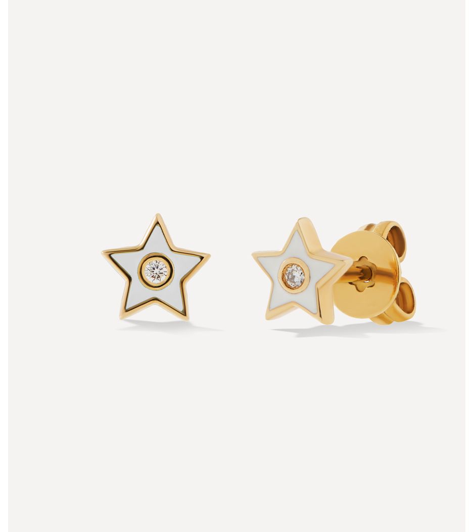 Brinco stud stars branco de ouro com diamante_2